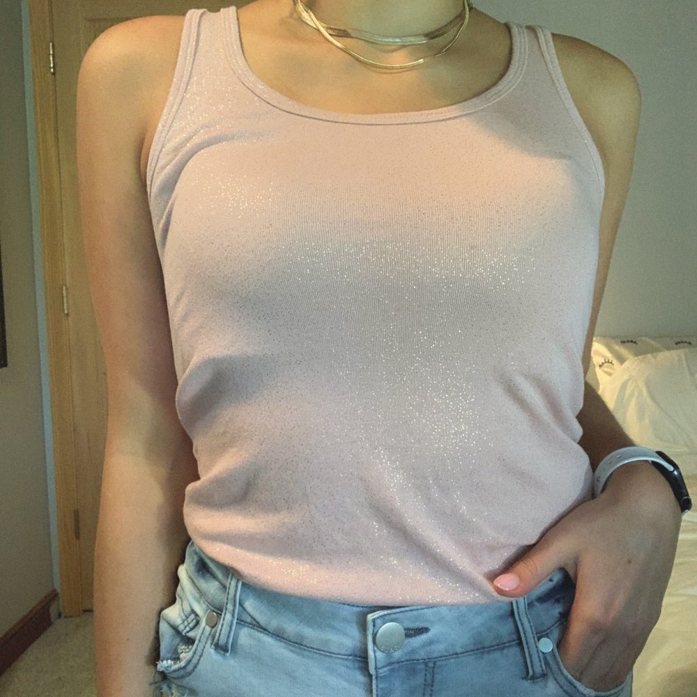 A New Day Rose Gold Sparkly Tank Top